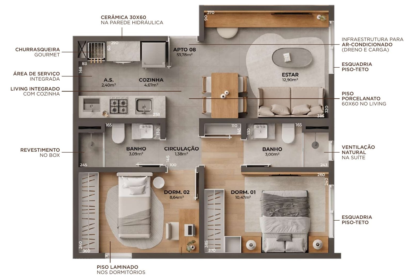 Planta 2 dormitórios com suíte